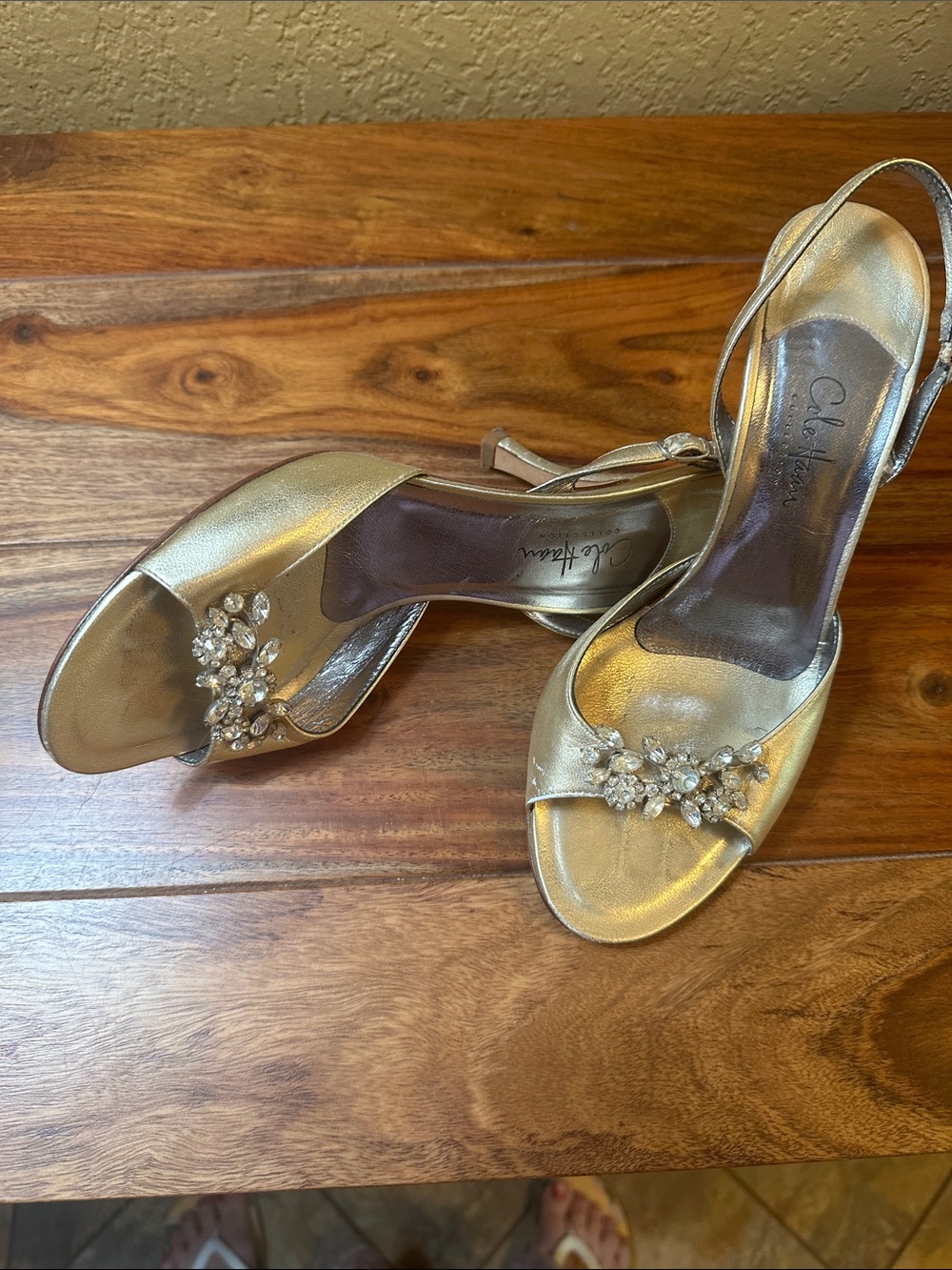 Cole Haan Gold Crystal-Embellished Slingback Sandals